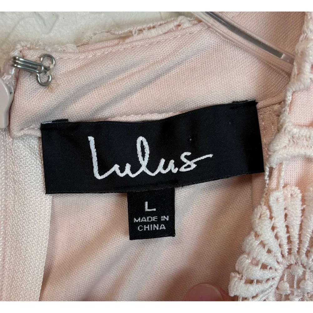 New Lulus Blush Pink Lace Halter Neck Fit Flare Mini Dress Size L 2035 - Picture 5 of 7